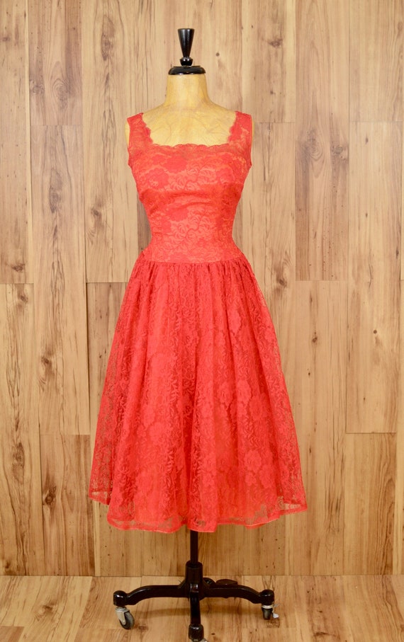 bright red lace dress