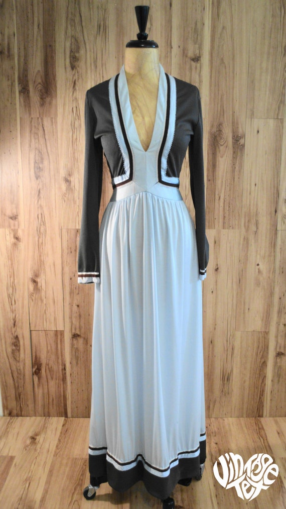 Victor Costa 1970s empire waist maxi dress in pal… - image 1
