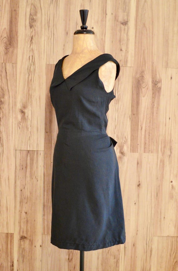 1950s Midnight Black Elegant Cocktail Dress, Fifti