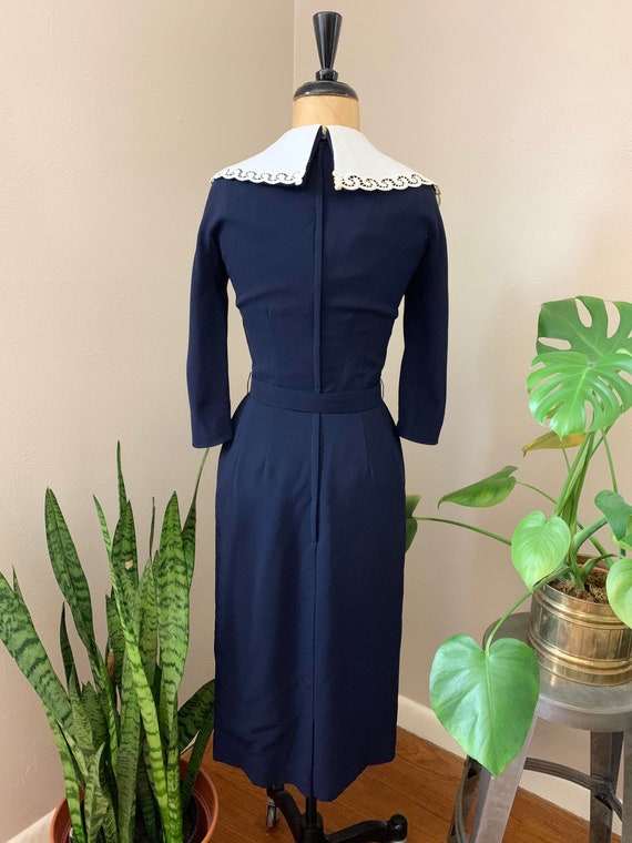 1950s Navy Dress, Fifties Dress with Large Collar, La… Gem