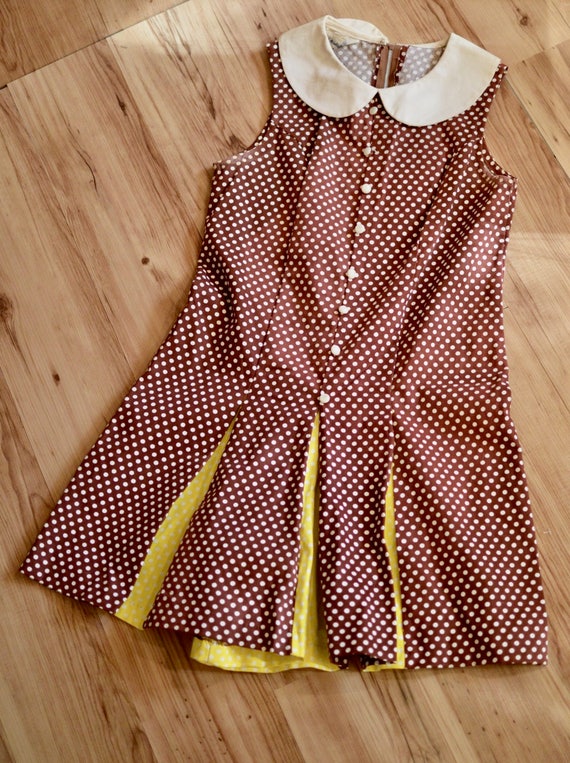 1960s Brown & White Polka Dot Romper, Sixties Rom… - image 2