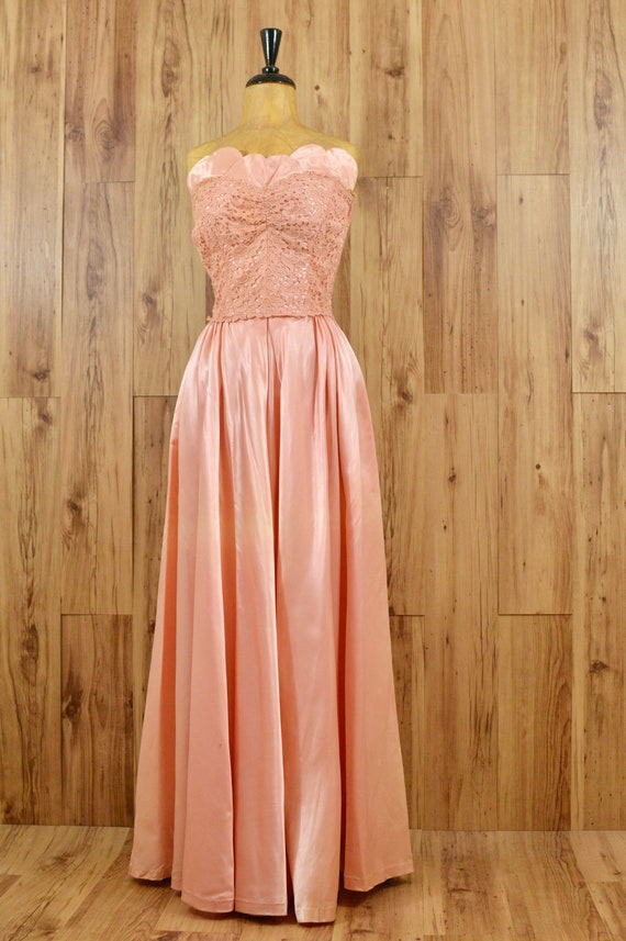 1940s Blush Pink Satin Princess Dress, Forties Str