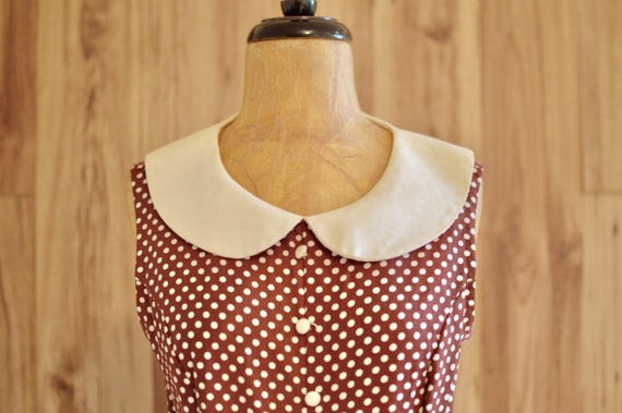 1960s Brown & White Polka Dot Romper, Sixties Rom… - image 1