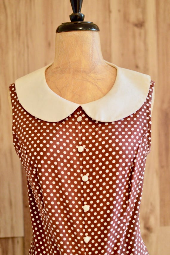 1960s Brown & White Polka Dot Romper, Sixties Rom… - image 3