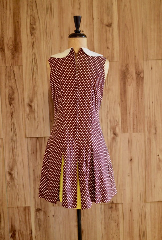 1960s Brown & White Polka Dot Romper, Sixties Rom… - image 4