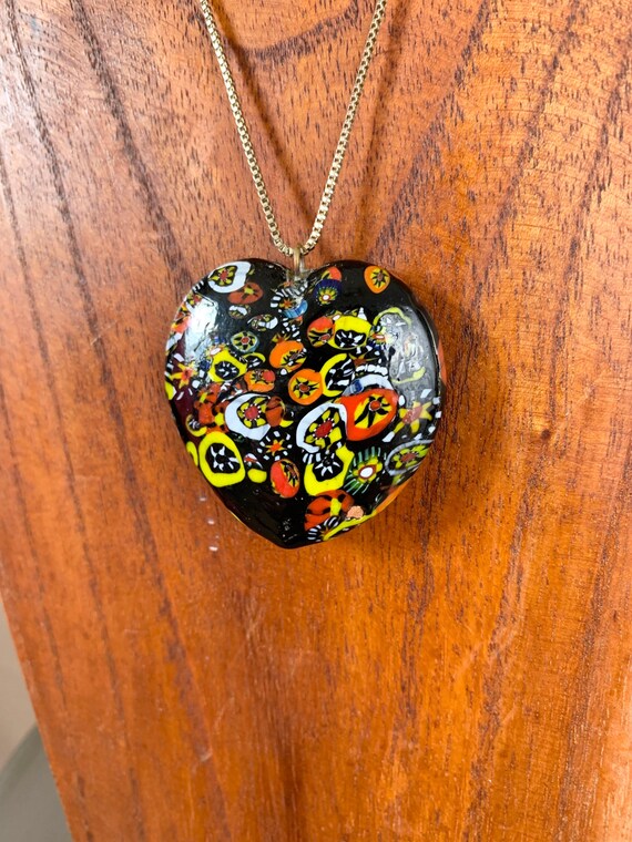 Murano Millefiori Style Pendant, Murano Glass Style Heart Pendant, Glass Heart Pendant Necklace, Large Heart Pendant, Fused Glass