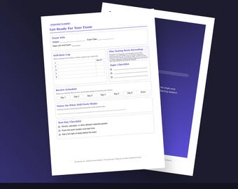 Exam Prep Planner, Study Countdown, Self-Quiz Log (Digital Download)