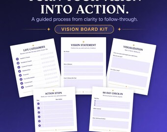 Vision Board Kit Printable Workbook, Goal Visualization PDF, Life Categories Planner, Digital Download