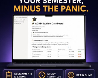 ADHD Student Dashboard, College Planner, Energy Task Tracker (Digital Download)