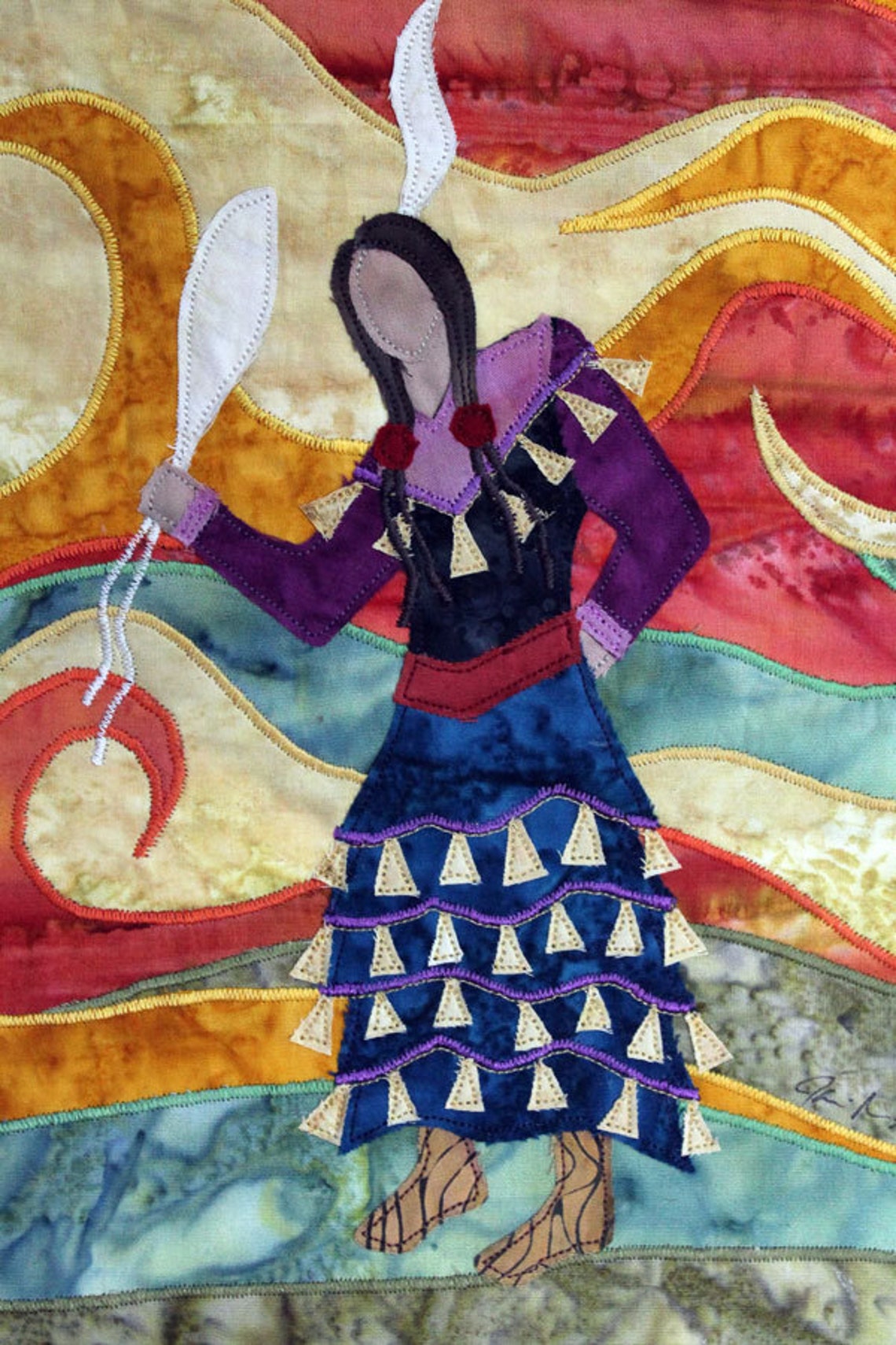 Native American Jingle Dress Dancer art quilt on canvas home Etsy