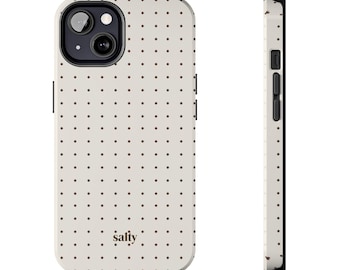 White Brown Polka Dot Tough Phone Case | iPhone Samsung Protection Glossy Finish