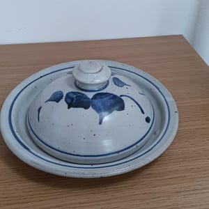 Beautiful vintage handmade studio pottery covered dish. Mark On Bottom