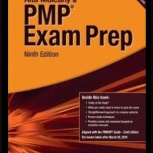 Peut inclure: Un livre intitulé Rita Mulcahy's PMP Exam Prep Ninth Edition avec une couverture orange et brun foncé. Le texte inclut Rita's Course in a Book for Passing the Project Management Professional Exam et mentionne 400 questions d'examen.