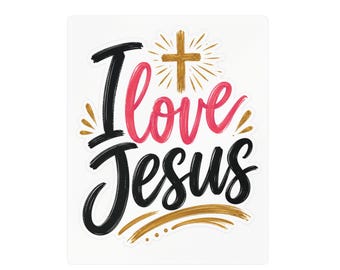 Pegatina de vinilo troquelada "Amo a Jesús" / Pegatina de cruz de la fe cristiana