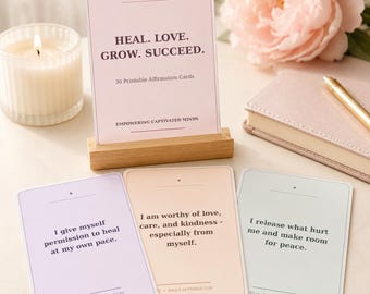 30 tarjetas de afirmaciones imprimibles para el amor propio, la sanación, la mentalidad positiva y el éxito (descarga digital).