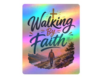 Pegatina "Caminando por la fe" / Vinilo adhesivo troquelado, diseño de cruz cristiana