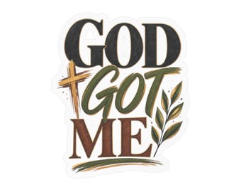 Pegatina de vinilo troquelada "Dios me tiene" / Pegatina de hoja con cruz de fe