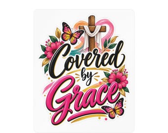 Vinilo adhesivo troquelado con diseño floral y cruz de la Cruz de la Gracia / Pegatina con versículos cristianos