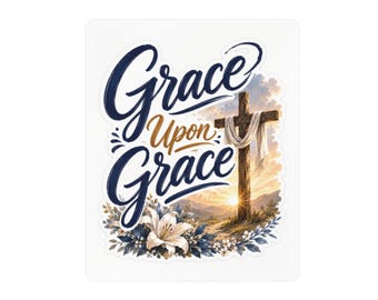 Pegatina de cruz Gracia sobre Gracia / Calcomanía de vinilo troquelada, escritura de fe cristiana