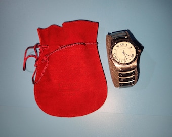 Relógio Cartier Santos Ronde Automático Vintage em Aço Inoxidável - Mostrador Branco com Números Romanos - Acompanha Estojo Original Cartier em Camurça Vermelha