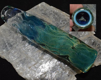 Exquisite Glass Chillum Pipe Ice Pinch Blue Moon Crystal Bliss Sparkle in Honeycomb Roots - Handblown