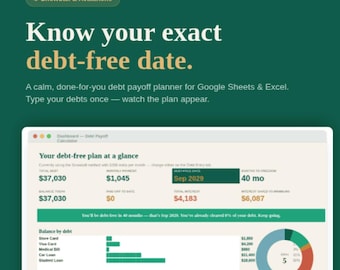 Debt Payoff Planner Google Sheets & Excel | Debt Snowball Avalanche Calculator | Budget Tracker Spreadsheet | Debt Tracker up to 25 Debts