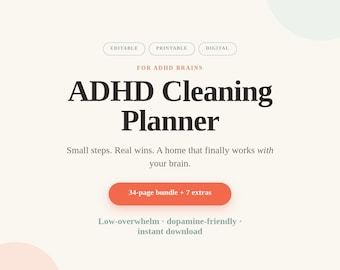 ADHD Cleaning Planner Bundle, ADHD Cleaning Checklist, Chore Chart, Editable + Fillable + Printable, Home Reset Schedule, Declutter Kit