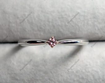 Pink Diamond Ring, 1 Carat Round Cut VVS Sterling Silver Ring