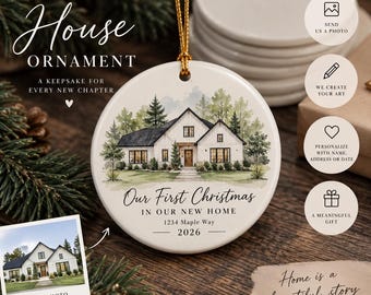 Custom House Ornament from Photo, Personalized New Home Christmas Ornament, Watercolor House Ornament, First Christmas in New Home Gift