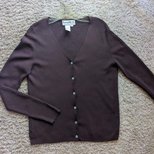 Cardigan marrone cioccolato Y2K vintage anni '90 Joseph A Qu'est-Cequec'est Silk? tg M Misto viscosa