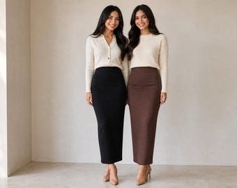 Long Pencil Skirt | Maxi Skirt for Women | Double Layer | Non See Through | Stretch Fabric