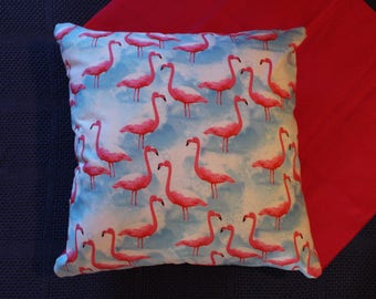 Cushion cover print featuring pink flamingoes 45cm X 45cm (approx 18" X 18") 100% cotton  hand made