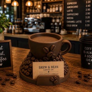 Coffee Business Card Holder | Coffee Cup Display Stand | Photo Holder | Coffee Bar Decor | Gift for Coffee Lovers