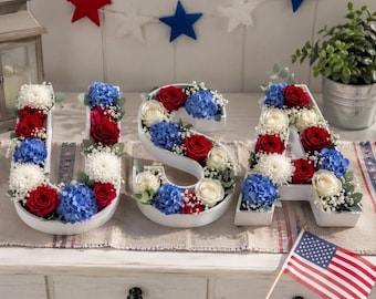 USA Letter Trays for 4th of July | Patriotic Party Decor | Candy & Snack Holder | Floral Centerpiece | USA Decor