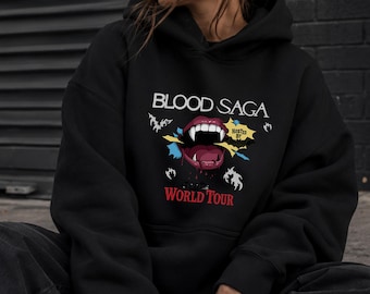 Felpa con cappuccio ispirata ai vampiri per concerti Kpop / Felpa con grafica dark / Outfit gotico per concerti per fan / Felpa unisex regalo