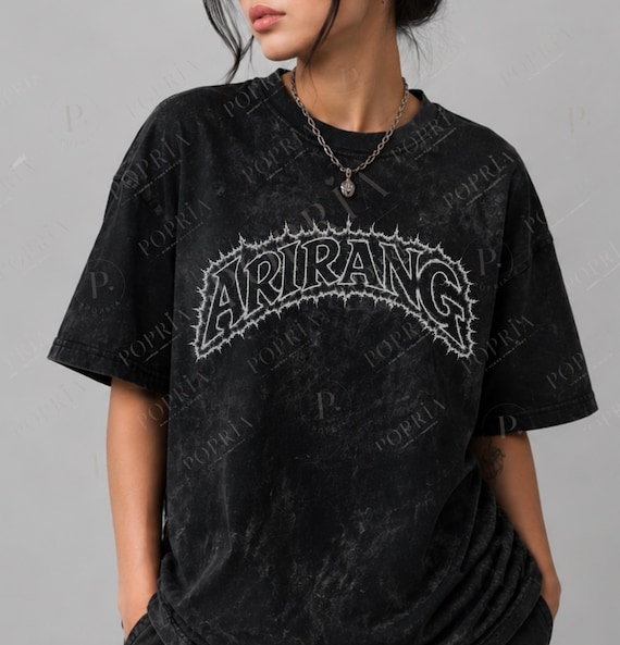 Arirang Vintage Washed T-Shirt | Korean Streetwear Graphic Tee | Inspired Fan Shirt | Unisex Acid Wash Tee