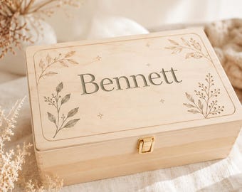 Personalized Wooden Name Keepsake Box, Laser Cut Baby Memory Storage