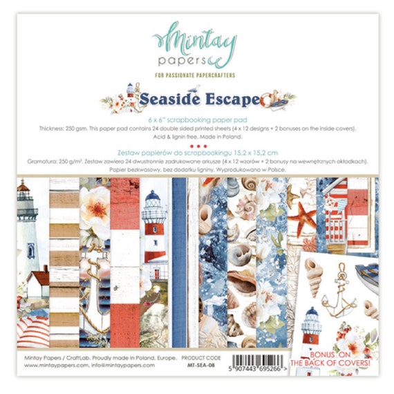 Mintay Seaside Escape 6 X 6 Paper Pad,scrapbooking Paper,card Making,craft  Supplies,collage,ocean Marine Paper Pad,premium Paper Summer 