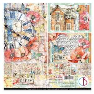 Ciao Bella Majestic Dream 20,2 x 20,8 cm, ensemble de papier de scrapbooking, Fournitures créatives, Fabrication de cartes, Papier double face Ciao Bella, Papier floral Fleurs paon