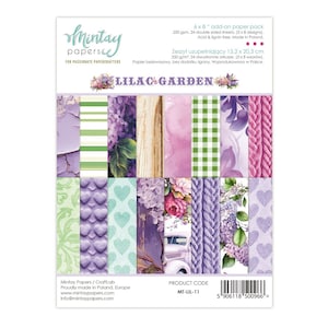 Bloc de papier Mintay Lilas Garden 6 x 20 cm,Fabrication de cartes,Accessoires créatifs,Fleurs chats lilas,Motifs lavande,Arrière-plans en papier double face
