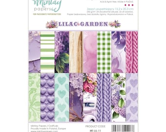 Mintay Lila Garden 6" x 8" papierblok, kaarten maken, knutselspullen, katten met lila bloemen, lavendel ontwerpt patronen, dubbelzijdige papierachtergronden