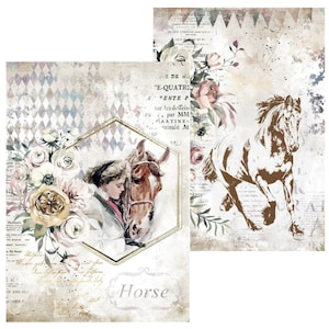 Stamperia A4 Reispapier Pferde, Bastelbedarf, Kartenherstellung, Scrapbooking, Collage, Decoupage Papier, Vintage Blumen, Scrapbooking