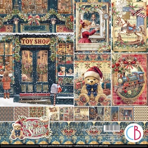 Ciao Bella Toy Shop 12&quot; x 12&quot; Scrapbooking Paper Set,Craft Supplies Winter Vintage Dolls Christmas Kids Vintage Shop ,Paper Set ,Card Making