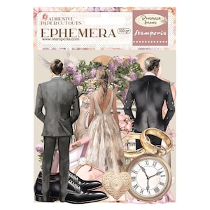 Stamperia Romance Forever Ephemera,Die Cuts,Craft Supplies,Card Making,Scrapbooking, Wedding Ephemera, Floral Bride Die Cuts Adhesive Floral
