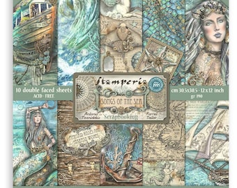 May include: A pack of 10 double-sided scrapbook paper sheets with a nautical theme. The paper is acid-free and measures 12x12 inches. The paper features a variety of designs, including mermaids, anchors, seashells, and maps. The paper is ideal for creating cards, scrapbook pages, and other paper crafts.