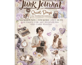 Stamperia Quiet Days Junk Journal Stickers Cut-outs Backgrounds,Craft Supplies, Cats Dog Pets Floral