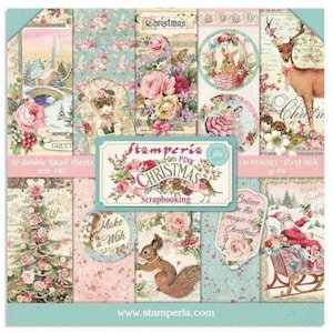 Stamperia Pink Christmas 12" x 12" Paper Pad 10 pc ,Shabby Chic ,Craft Supplies,Card Making,Scrapbooking,Vintage Christmas Paper,Collage