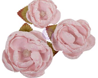 Prima Marketing Flowers Festive Feeling 3pcs ,Craft Supplies Paper Flowers, Scrapbook Embellishments, Pink
