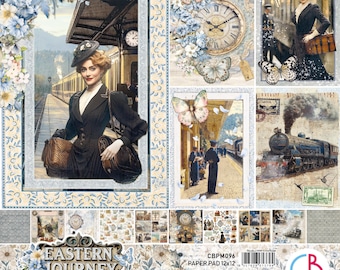 Ciao Bella Eastern Journey 30 x 30 cm scrapbookingpapper, hantverksmaterial, tåg, blommig vintage