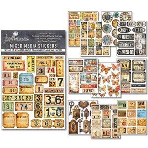Ciao Bella Paper Mixed Media Sticker Set Grungy Tags 10pc ,Craft Supplies, LuMania Collection,Art Stickers Trasparent Adhesive Sticker